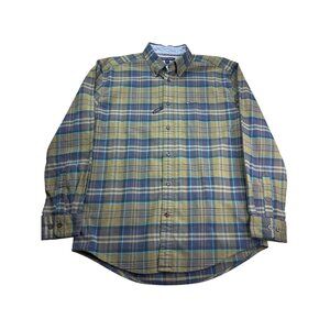 Tommy Hilfiger Mens Classic Fit Plaid Button Down Shirt L THFlex Green Navy Blue